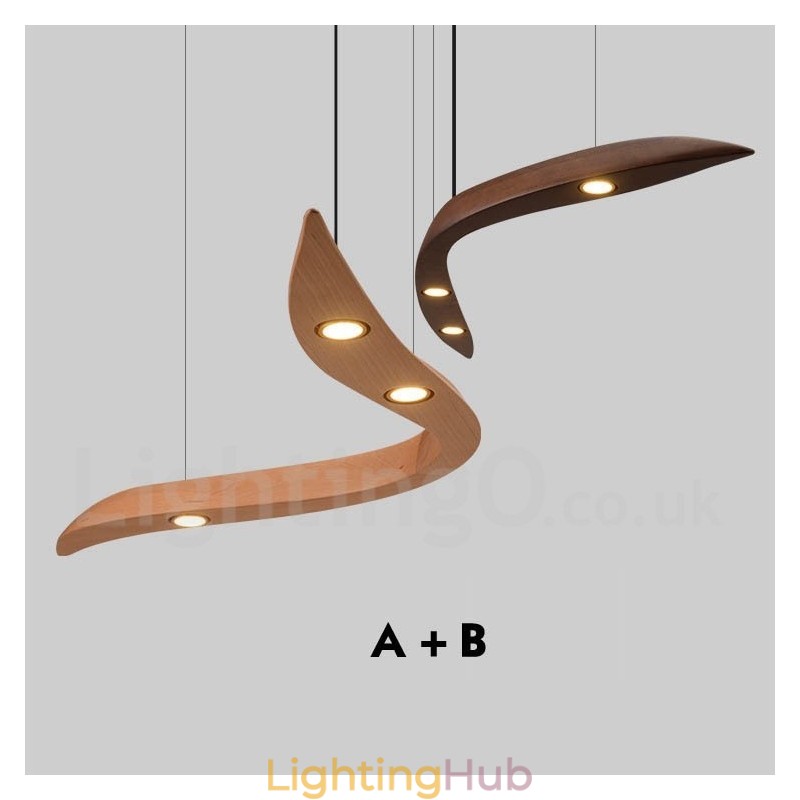 Modern Contemporary Wood 3 Light Pendant Light