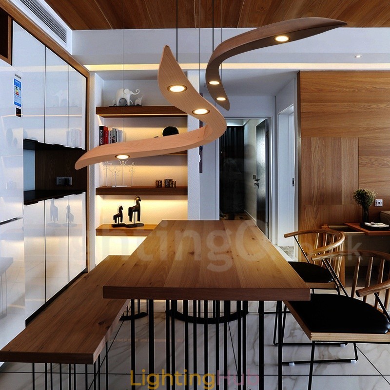 Modern Contemporary Wood 3 Light Pendant Light