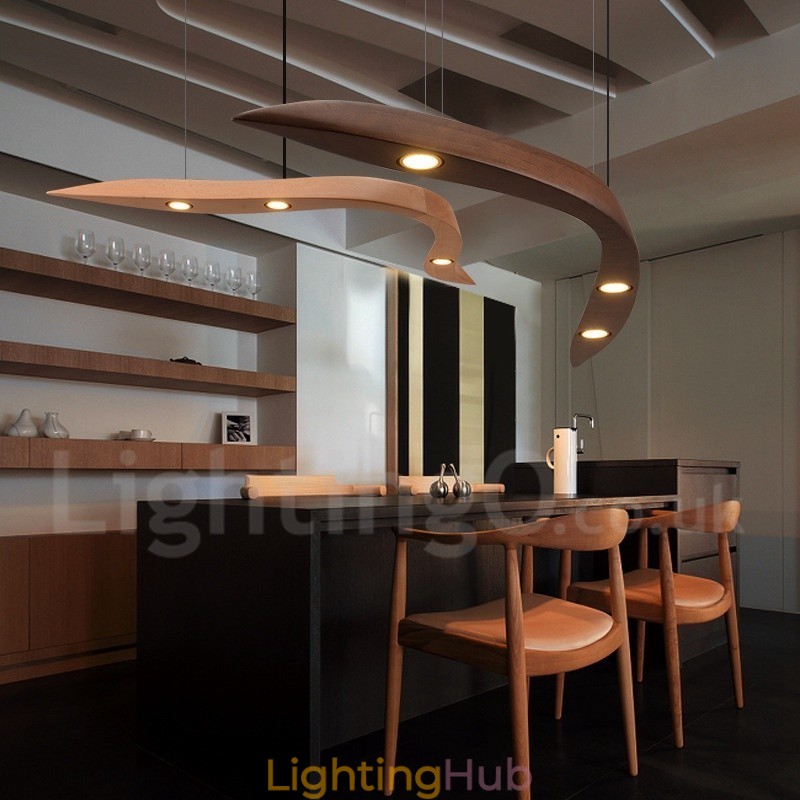 Modern Contemporary Wood 3 Light Pendant Light