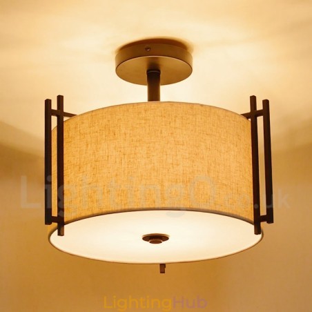 Rustic Lodge Metal Drum Pendant Light with Fabric Shade Rustic Lodge Metal Drum Pendant Light with Fabric Shade