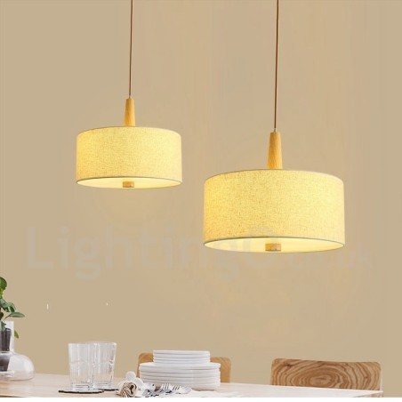 Wooden Modern Contemporary Drum Pendant Light with Fabric Shade Wooden Modern Contemporary Drum Pendant Light with Fabric Shade