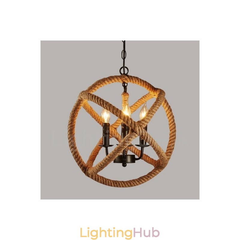 Country Hemp Rope 3 Light Vintage Pendant Light