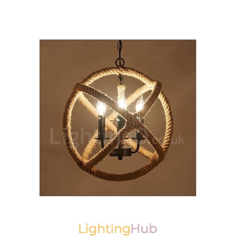 Country Hemp Rope 3 Light Vintage Pendant Light