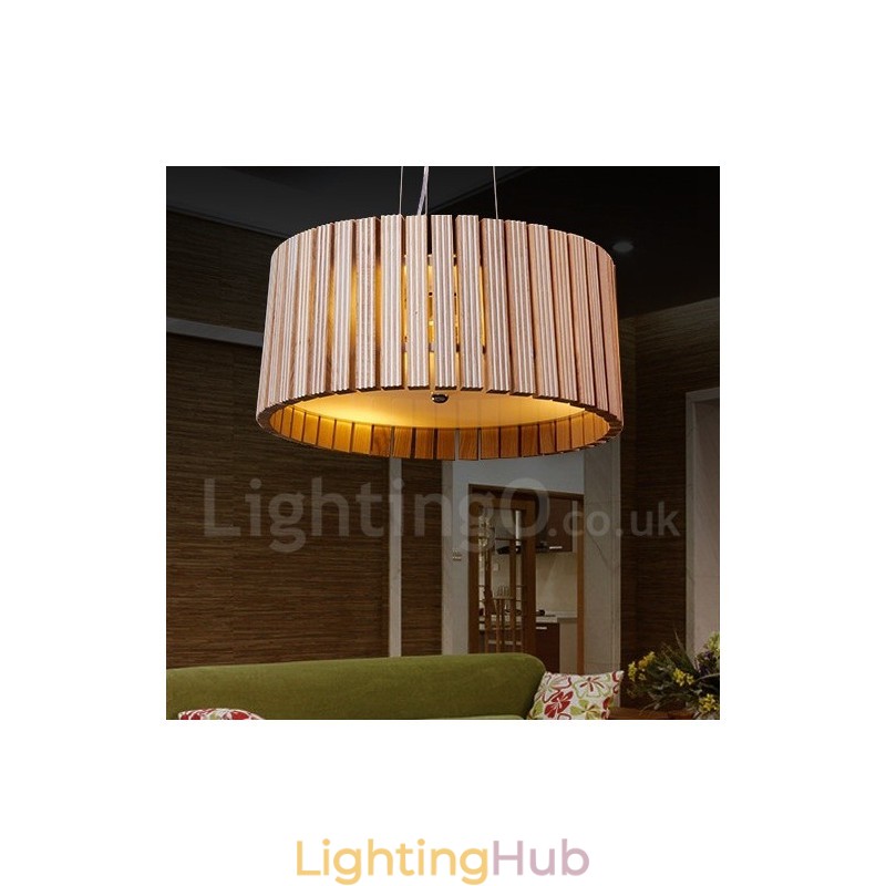 Modern Contemporary Wood Drum Pendant Light