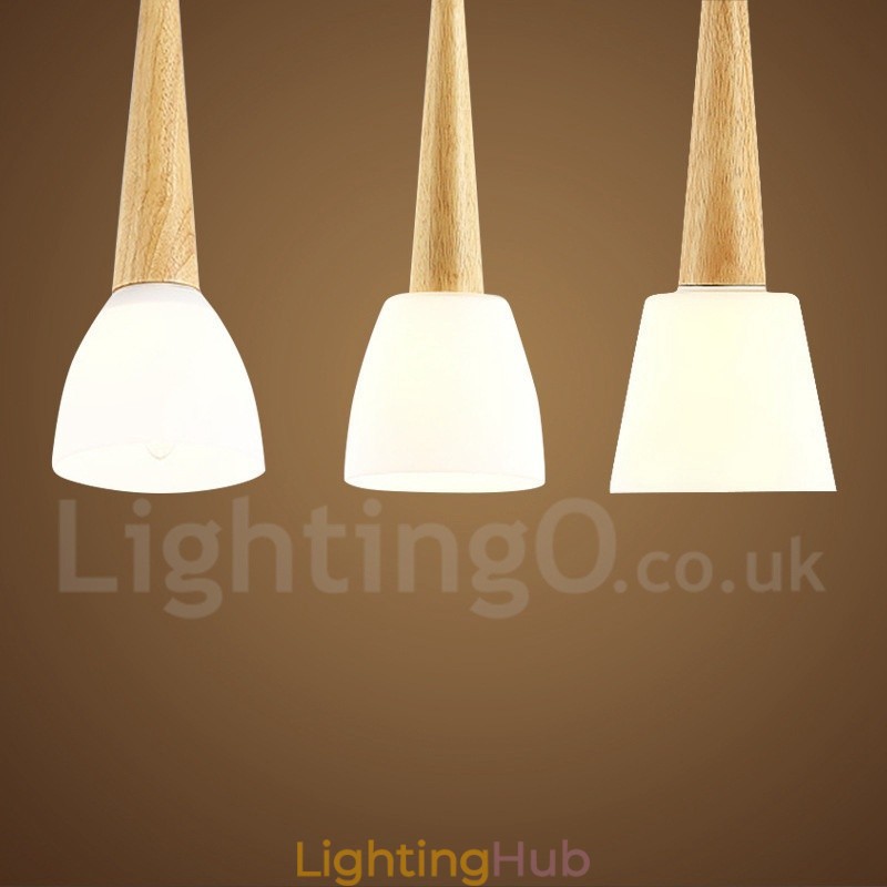 Rustic Lodge Wooden Pendant Light with Glass Shade