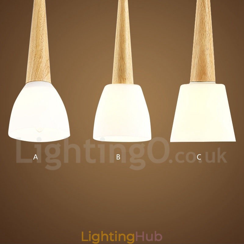 Rustic Lodge Wooden Pendant Light with Glass Shade