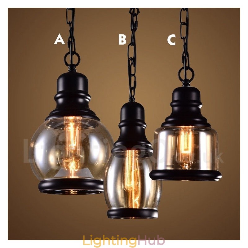 Retro Vintage Pendant Light with Glass Shade Lamp