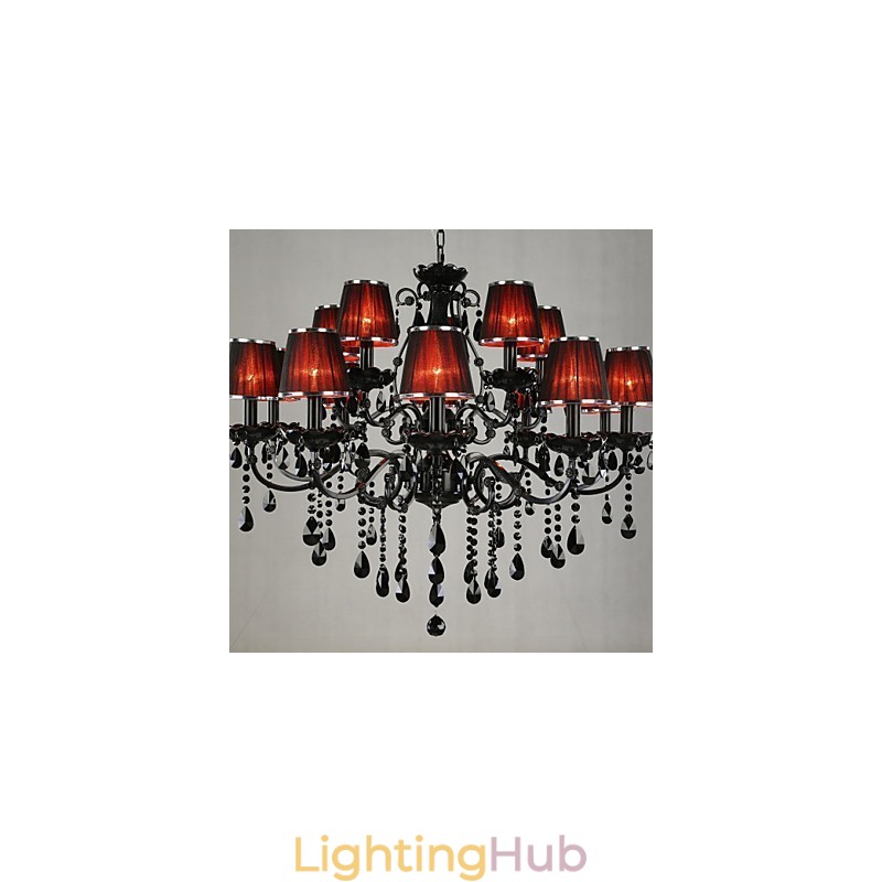 Chandelier Crystal Modern Contemporary Crystal 15 Light Red