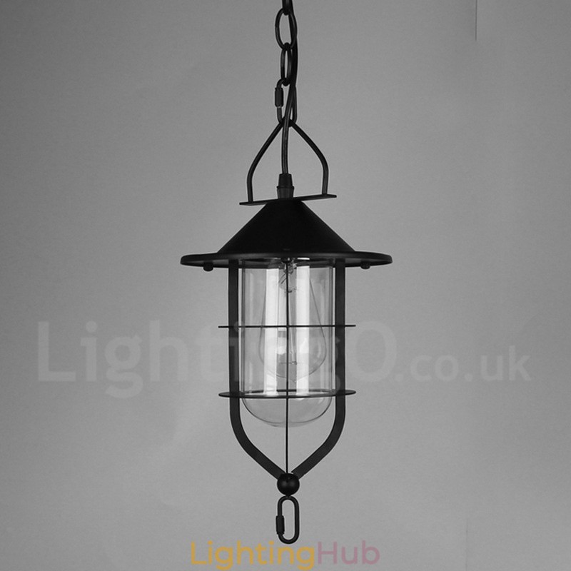 Vintage Metal Pendant Light with Glass Shade