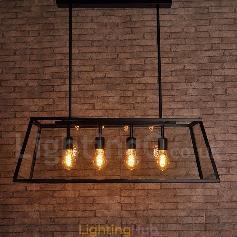 Rustic Lodge Vintage Metal Pendant Light with Glass Shade