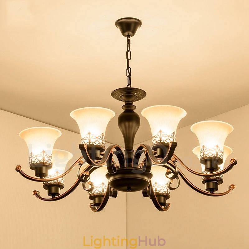 8 Light Rustic Lodge Integrated Metal Chandelier