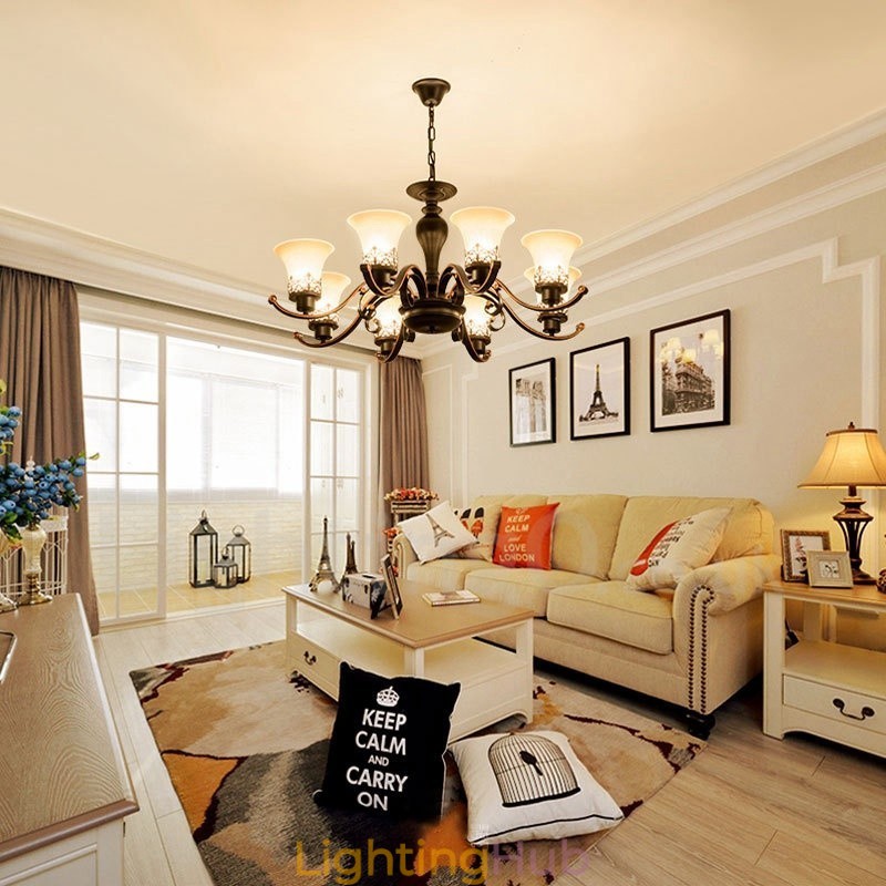 8 Light Rustic Lodge Integrated Metal Chandelier