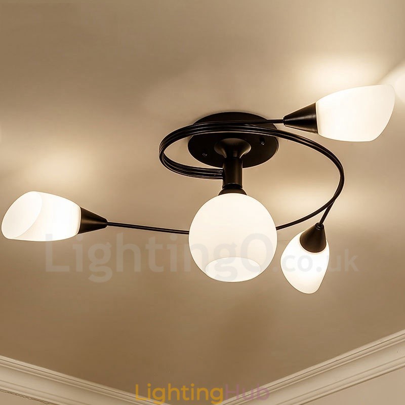 4 Light Rustic Lodge Integrated Chandelier with Glass Shade