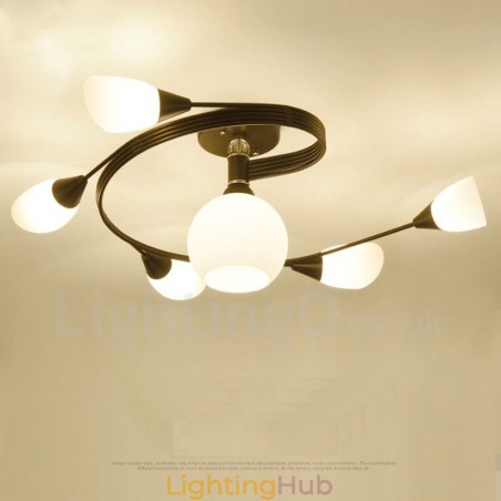 6 Light Rustic Lodge Integrated Chandelier with Glass Shade