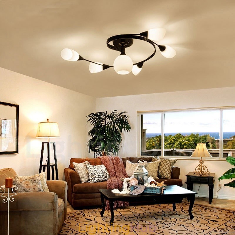 6 Light Rustic Lodge Integrated Chandelier with Glass Shade