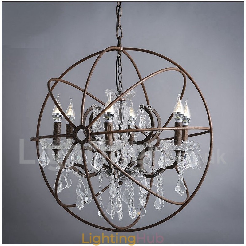 Diameter 60CM 80CM Vintage Crystal Painting Metal Chandelier Rusty Colour Pendant Light