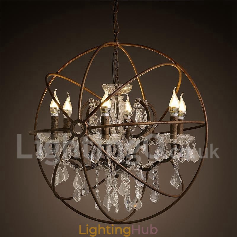 Diameter 60CM 80CM Vintage Crystal Painting Metal Chandelier Rusty Colour Pendant Light