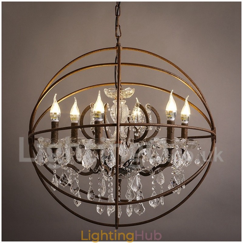 Diameter 60CM 80CM Vintage Crystal Painting Metal Chandelier Rusty Colour Pendant Light