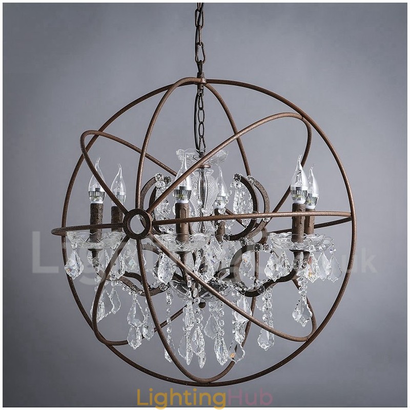 Diameter 60CM 80CM Vintage Crystal Painting Metal Chandelier Rusty Colour Pendant Light