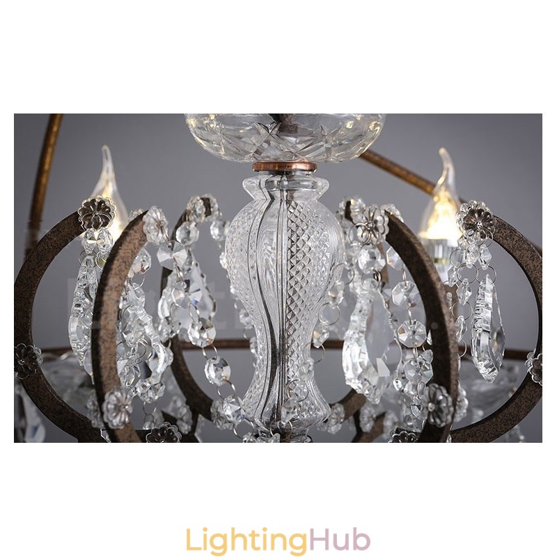 Diameter 60CM 80CM Vintage Crystal Painting Metal Chandelier Rusty Colour Pendant Light