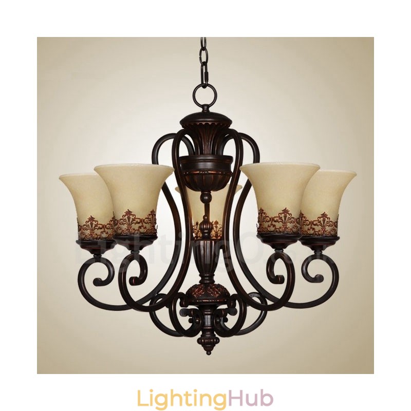 5 Light Rustic Lodge Integrated Metal Chandelier