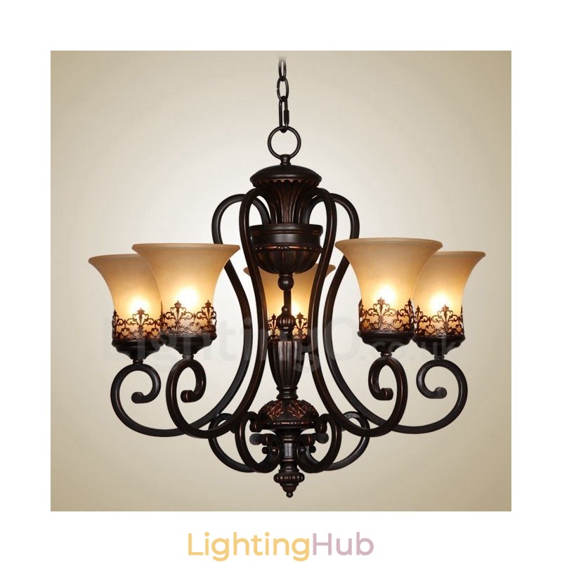 5 Light Rustic Lodge Integrated Metal Chandelier