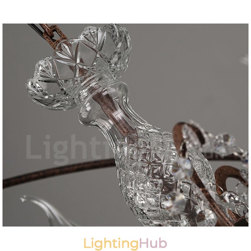Diameter 60CM 80CM Vintage Crystal Painting Metal Chandelier Rusty Colour Pendant Light