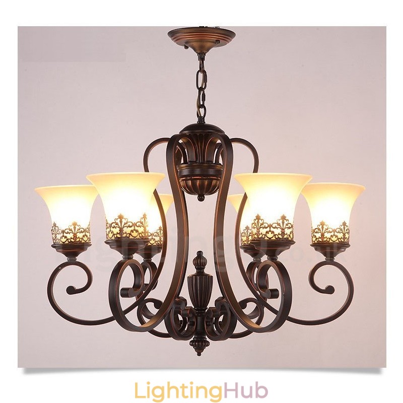 6 Light Rustic Lodge Integrated Metal Chandelier