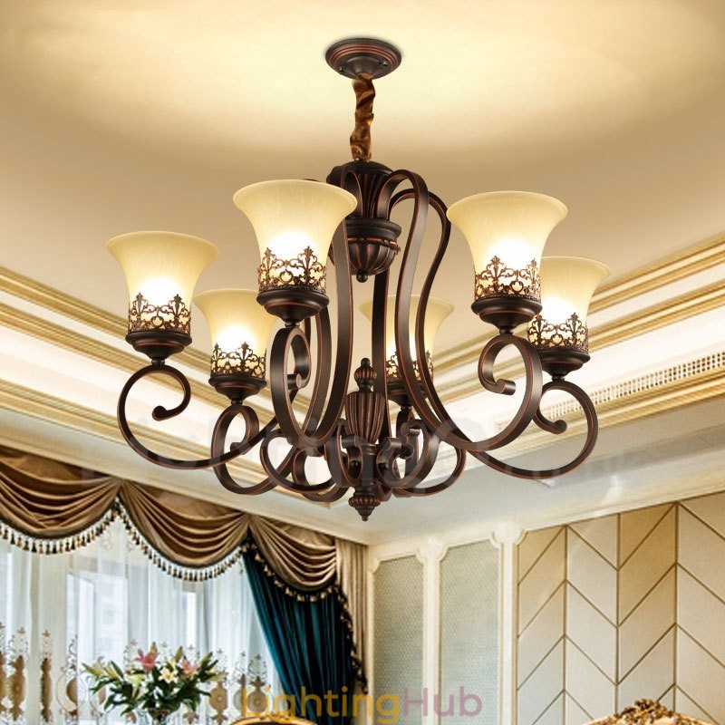 6 Light Rustic Lodge Integrated Metal Chandelier