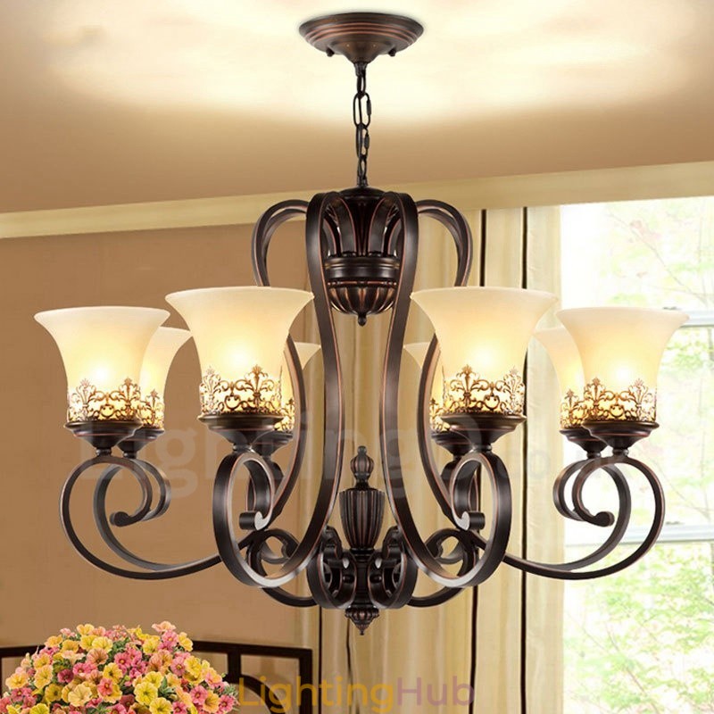 8 Light Rustic Lodge Integrated Metal Chandelier
