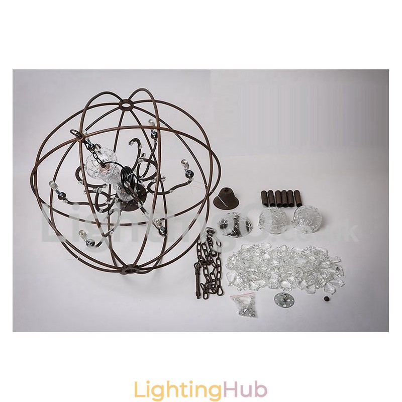Diameter 60CM 80CM Vintage Crystal Painting Metal Chandelier Rusty Colour Pendant Light
