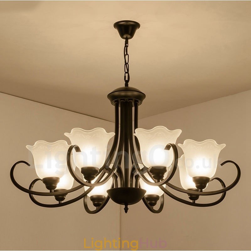 8 Light Rustic Lodge Integrated Metal Chandelier
