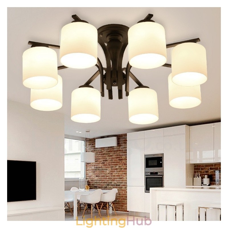 8 Light Country Integrated Metal Chandelier with Glass Shade