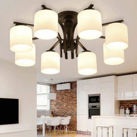 8 Light Country Integrated Metal Chandelier with Glass Shade 8 Light Country Integrated Metal Chandelier with Glass Shade
