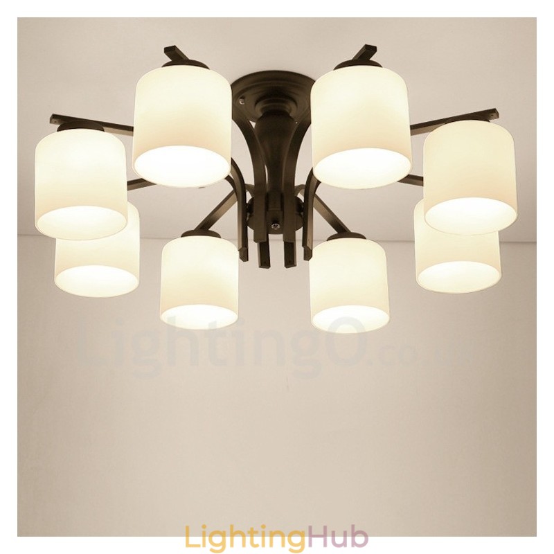 8 Light Country Integrated Metal Chandelier with Glass Shade
