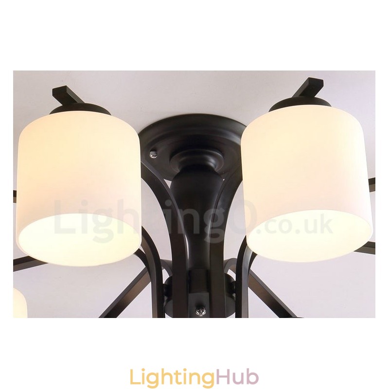 8 Light Country Integrated Metal Chandelier with Glass Shade