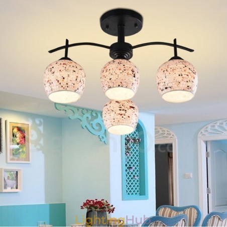 4 Light Mediterranean Style Integrated Chandelier with Glass Shade 4 Light Mediterranean Style Integrated Chandelier with Glass Shade