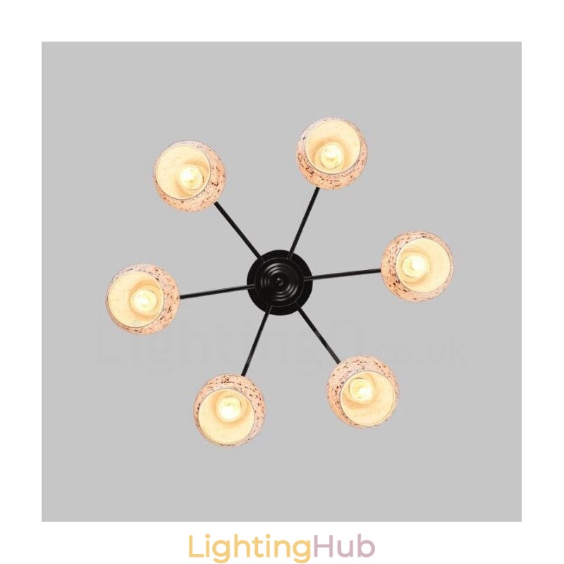 6 Light Mediterranean Style Integrated Chandelier with Glass Shade