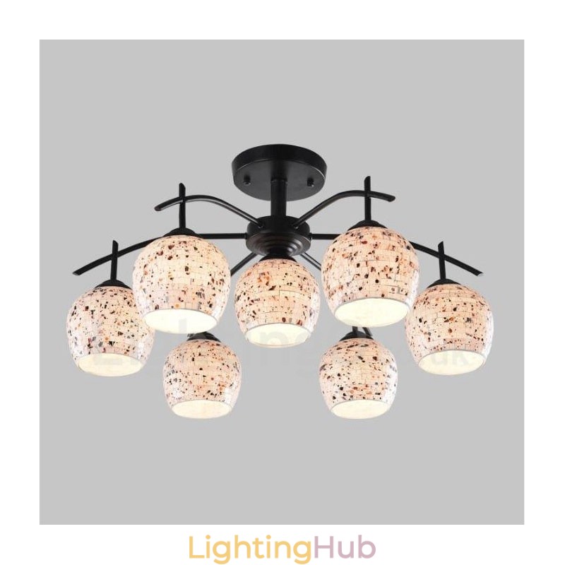 7 Light Mediterranean Style Integrated Chandelier with Glass Shade