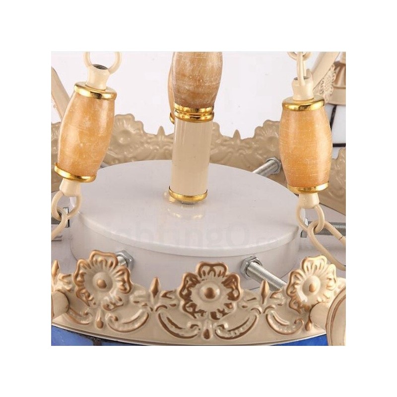 3 Light Mediterranean Style Integrated Metal Chandelier with Glass Shade