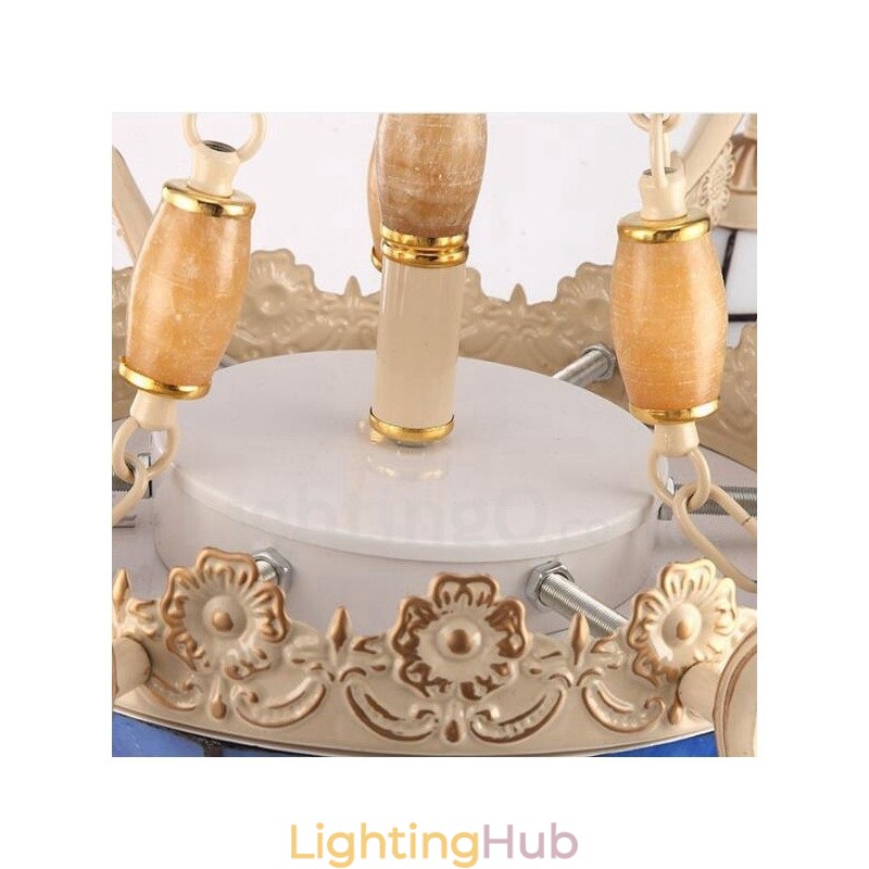 5 Light Mediterranean Style Integrated Metal Chandelier with Glass Shade