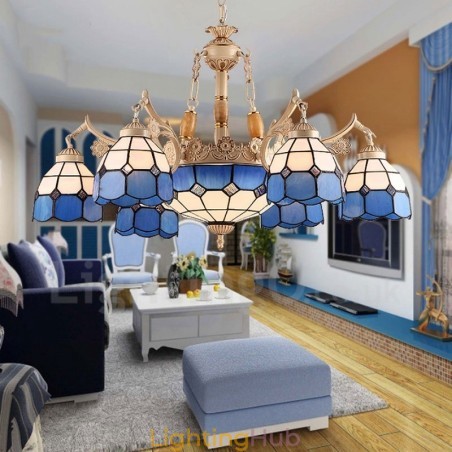 9 Light Mediterranean Style Integrated Metal Chandelier with Glass Shade 9 Light Mediterranean Style Integrated Metal Chandelier with Glass Shade