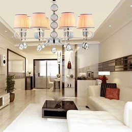 Fabric Chandelier 8 Light High Grade Lamp White Jade Silver Ring