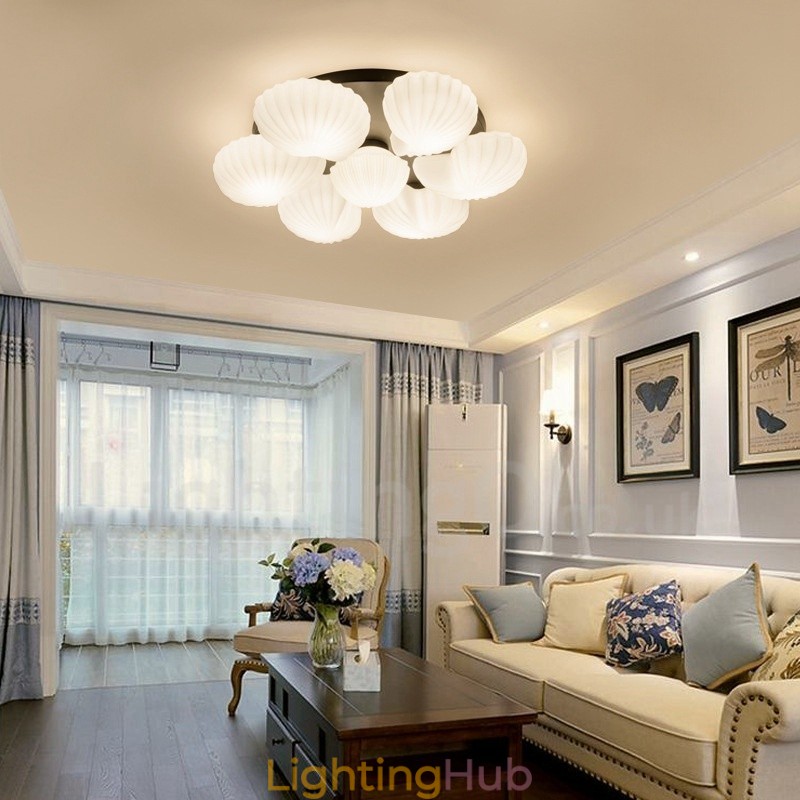 7 Light Traditional Classic Integrated Chandelier with Glass Shade