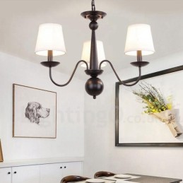 3 Light Rustic Lodge Integrated Metal Chandelier with Fabric Shade