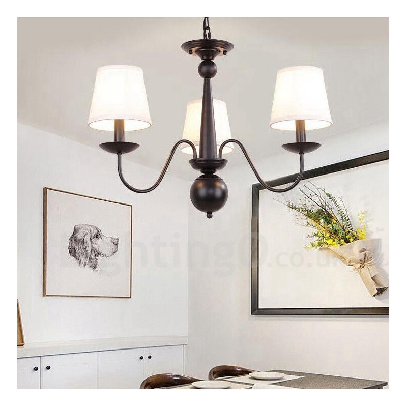 3 Light Rustic Lodge Integrated Metal Chandelier with Fabric Shade