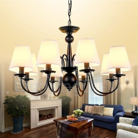 8 Light Rustic Lodge Integrated Metal Chandelier with Fabric Shade 8 Light Rustic Lodge Integrated Metal Chandelier with Fabric Shade