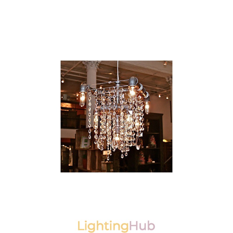 North American Style Characteristic Crystal 9 Light Chandelier In Pipe Design