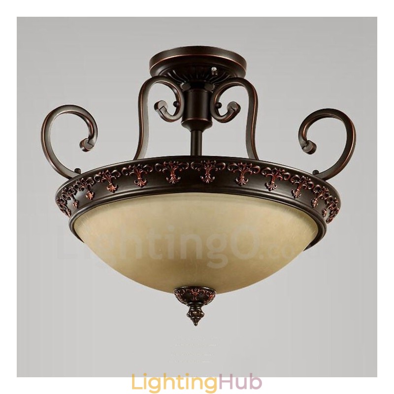 Single Light Rustic Lodge Integrated Metal Flush Mount Light