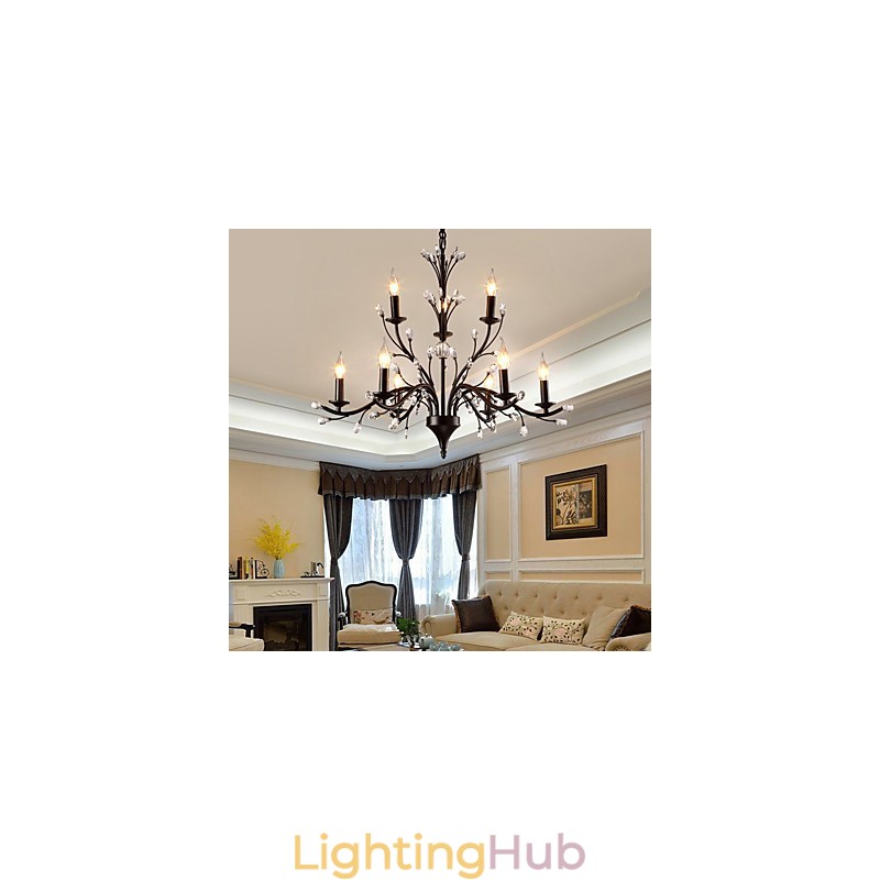 9 Lights Crystal Chandelier Modern Contemporary Traditional Classic Vintage Retro Country Painting Feature